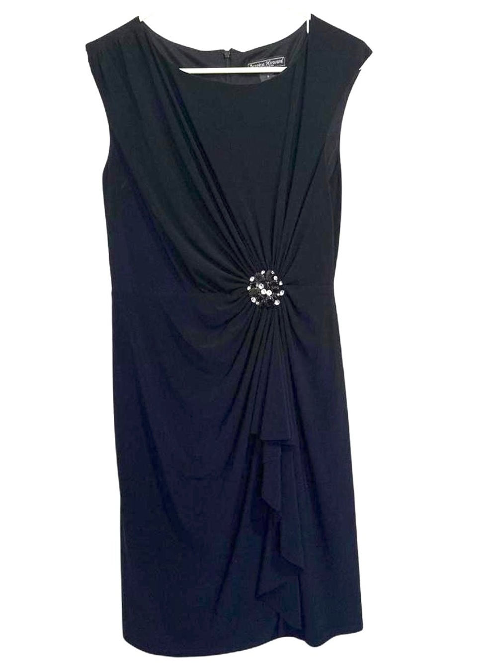 Jessica Howard Evening Black Ruched Cocktail Dress w/ Jewel Accent - Size 6